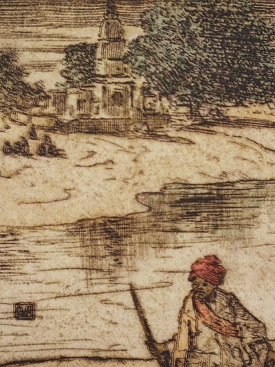 Charles W. Bartlett "Man Leading Camel" Hand-Colored Etching Signed Proof C.1920