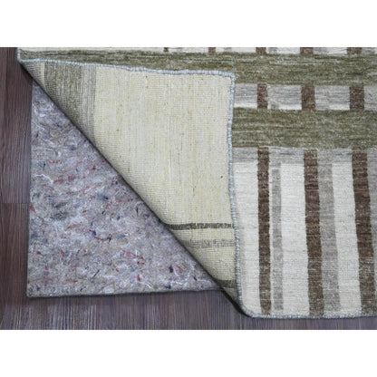 8'X9'9" Brown Bauhaus Inspired Line Design Hand Knotted Soft Wool Rug