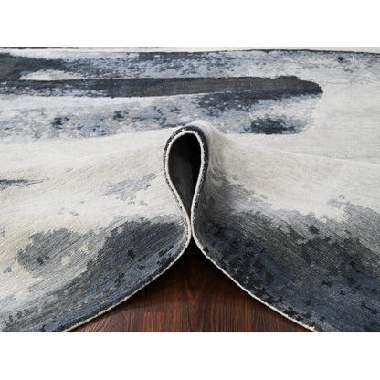 8'10"X11'9" Asphalt Black Abstract Design Organic Wool Hand Knotted Rug