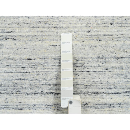 6'X6' Ivory, Wool Hand Loomed, Plain Modern Striped Design, Round Rug