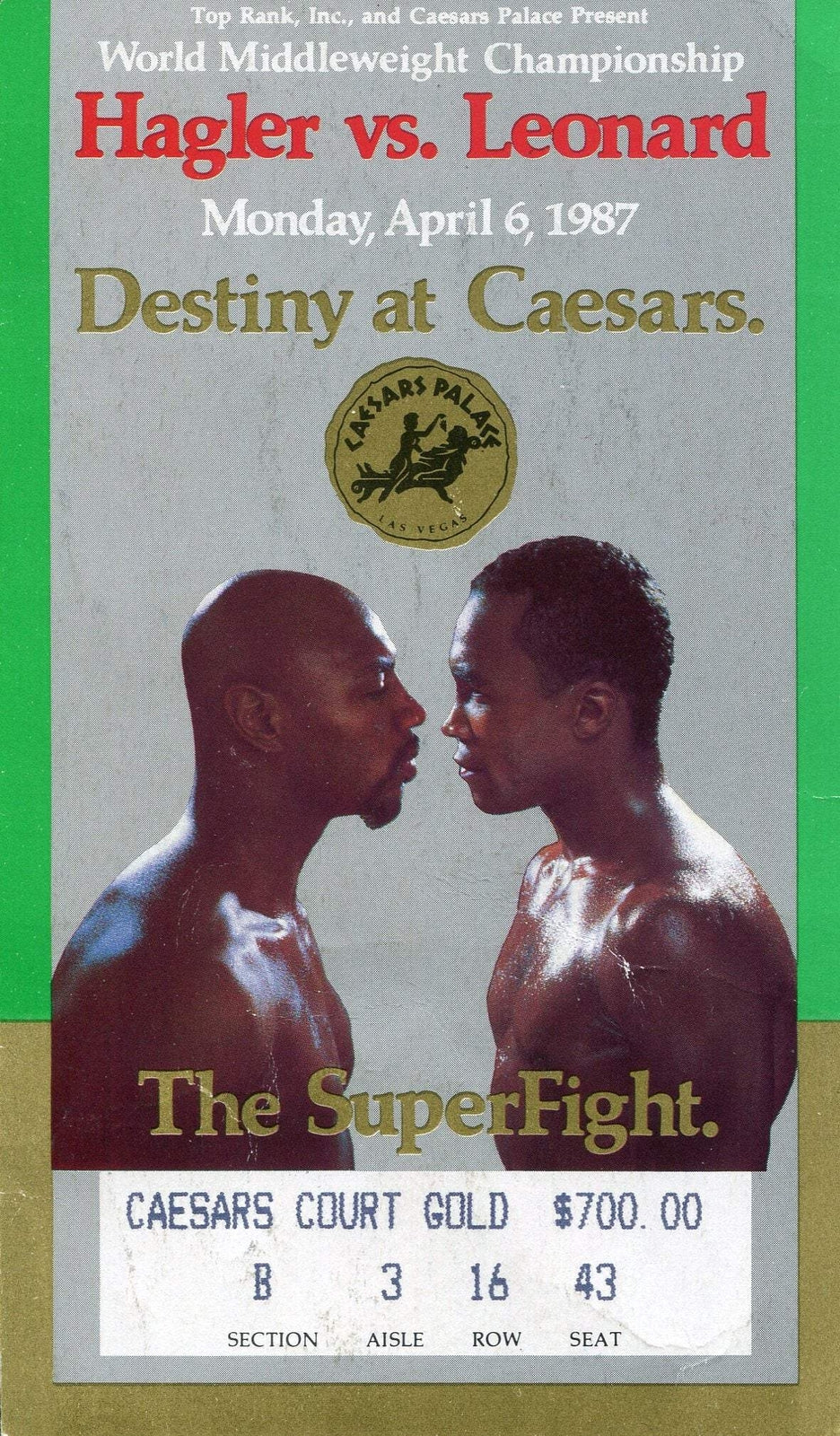 Marvin Hagler Vs. Sugar Ray Leonard April 6, 1987 World Middleweight Championshi
