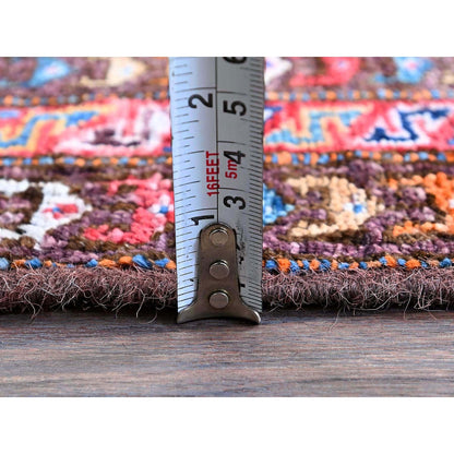 2'10"X4'9" Blue Afghan Caucasian Design Revival Hand Knotted Soft Wool Rug