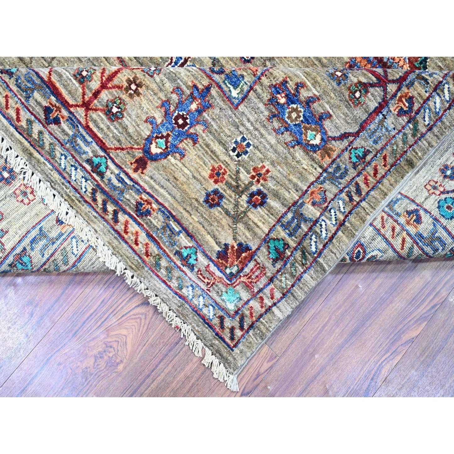 7'9"X9'6" Carbon Gray Hand Knotted Sultani Pomegranate Design Wool Rug