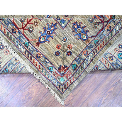 7'9"X9'6" Carbon Gray Hand Knotted Sultani Pomegranate Design Wool Rug