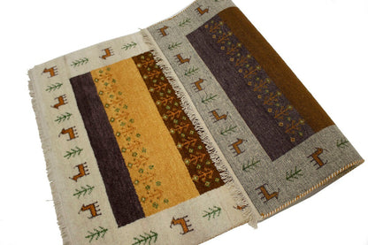 Handmade Indo-Gabbeh Tribal Design Wool Oriental