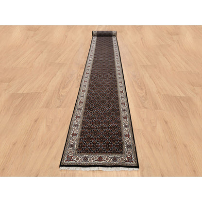 2'5"X20' Black Hand Knotted 175 Kpsi Wool And Silk Herrita Xl Runner Rug