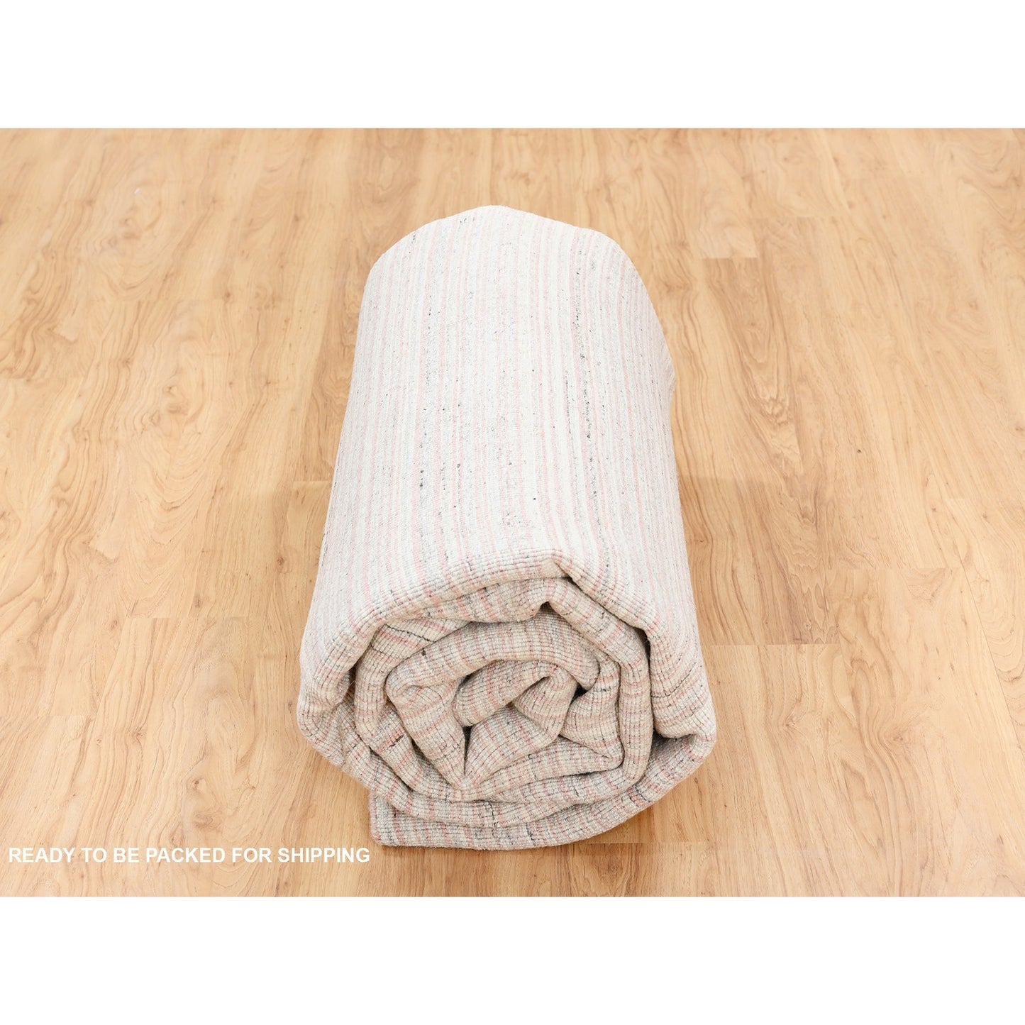 9'X12' Modern Design Plain Ivory With Coral Red Wool Hand Loomed Rug