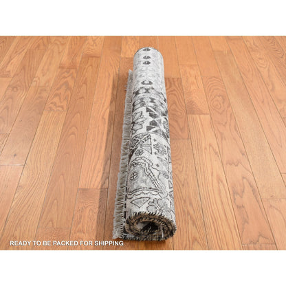 2'8"X3' Cloud Gray Sampler Mamluk Design Pure Wool Hand Knotted Rug