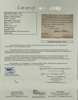 Woodrow Wilson Autographed 6'X8' Princeton University Letter (Jsa)