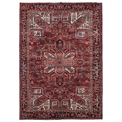 7'7"X10'9" Red Vintage Zoroastrian Heris Worn Down Hand Knotted Wool Rug