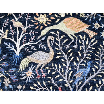 8'X8' Blue Birds Of Paradise Peshawar Hand Knotted Square Oriental Rug