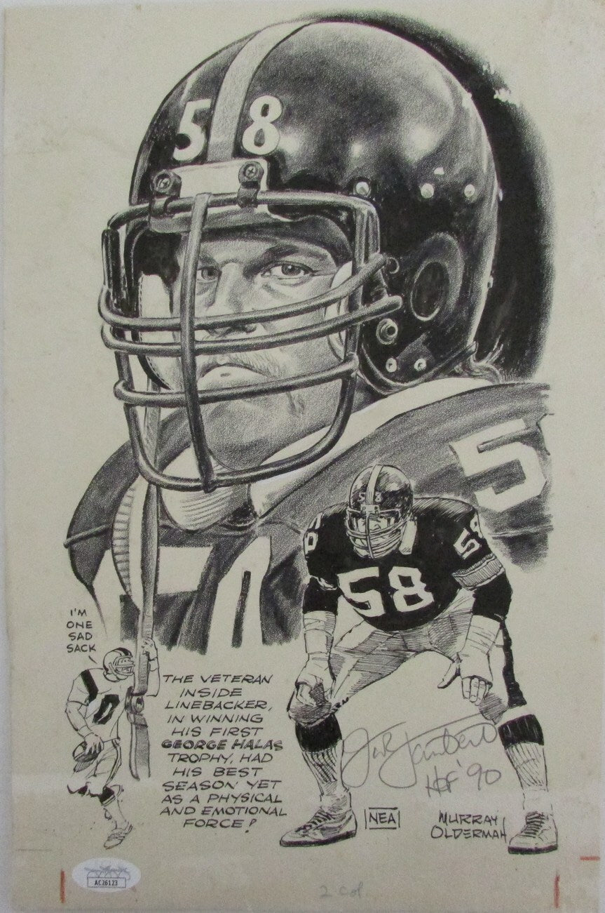 Jack Lambert Hof Autographed 8.5X13 Orig Olderman Drawing 1/1  Steelers Jsa
