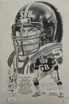 Jack Lambert Hof Autographed 8.5X13 Orig Olderman Drawing 1/1  Steelers Jsa