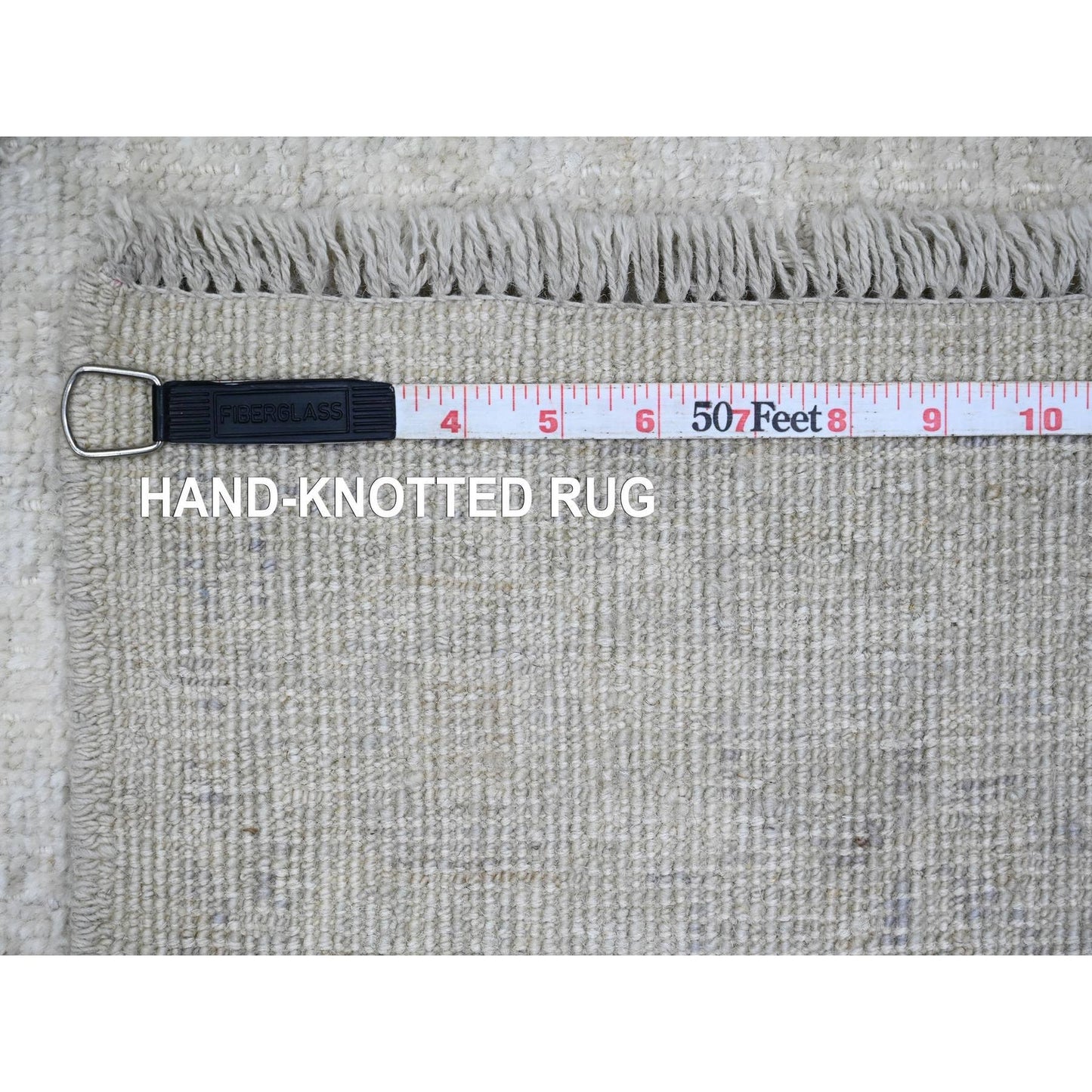 4'1"X19'8" White Afghan Angora Leaf Design Hand Knotted Wool Runner Rug