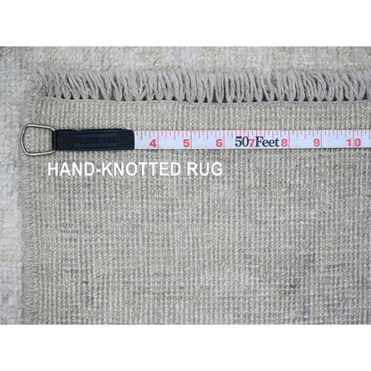 4'1"X19'8" White Afghan Angora Leaf Design Hand Knotted Wool Runner Rug