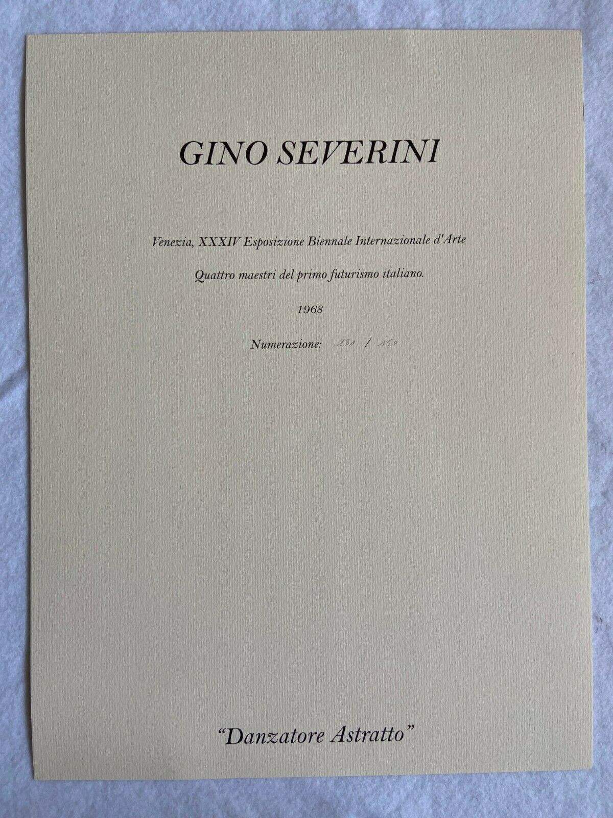 Gino Severini - Venice Biennale 1968 Limited Numbered Coa