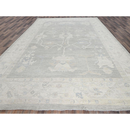 9'8"X13'10" Misty Gray White Wash Peshawar Hand Knotted Pure Wool Rug