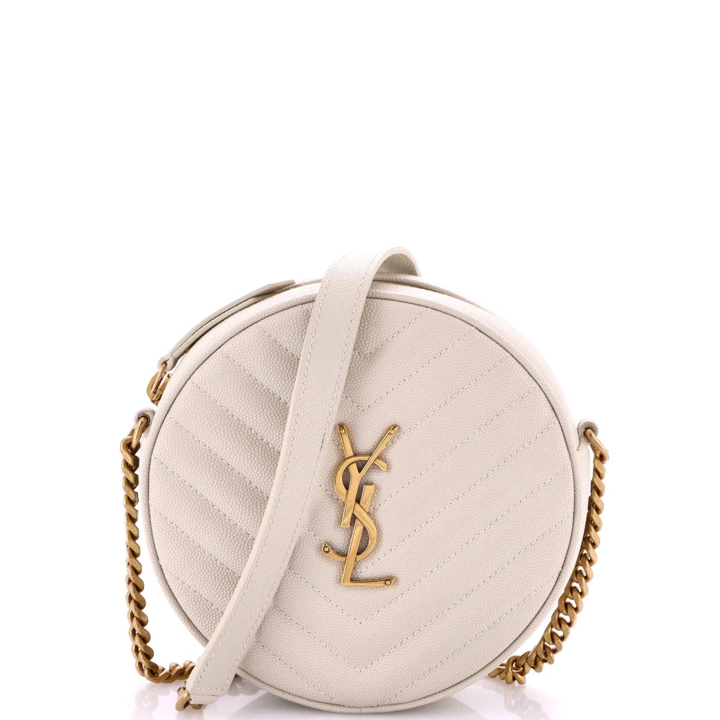 Saint Laurent Vinyle Round Camera Bag Matelasse Chevron Leather