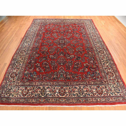 10'X13'9" Crimson Red Vintage Zoroastrian Saroogh Wool Hand Knotted Rug