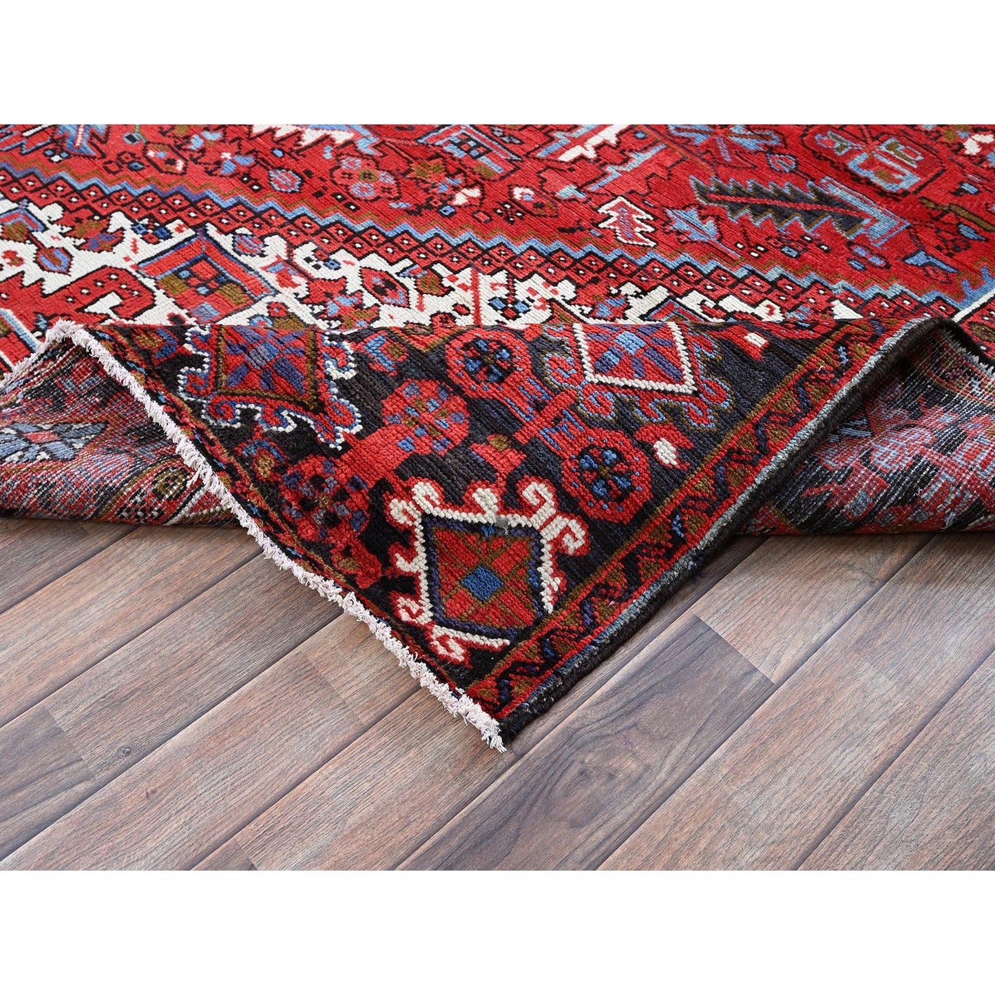 8'4"X11'4" Red Vintage Zoroastrian Heris Sheared Low Hand Knotted Wool Rug