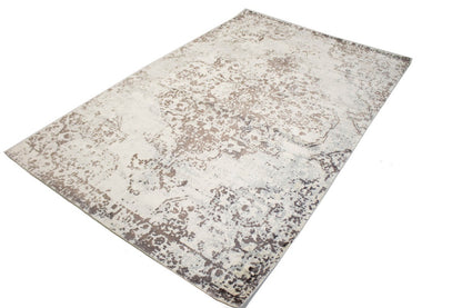 Distressed Brown & Cream Floral 5X8 Muted Hand-Loomed Modern Rug Wool Carpet