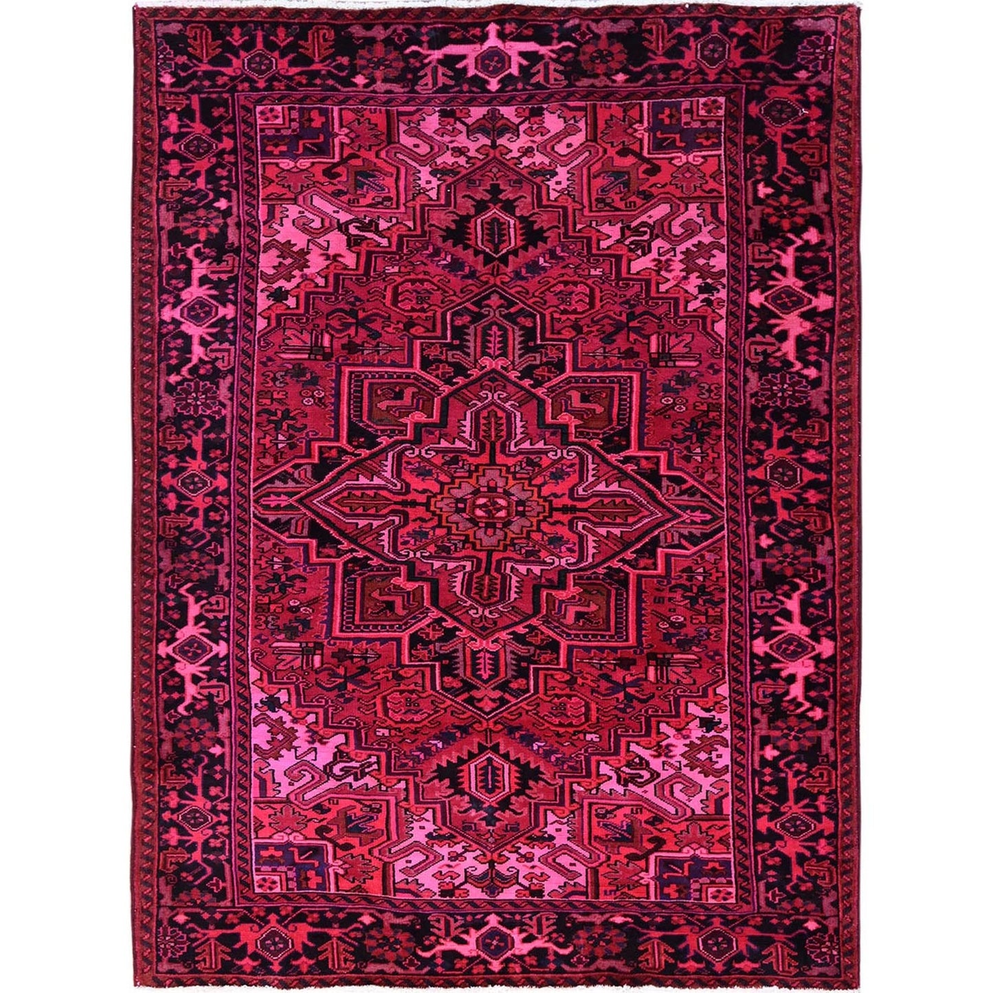 7'X9'5" Red Overdyed Semi Antique Zoroastrian Heris Hand Knotted Wool Rug