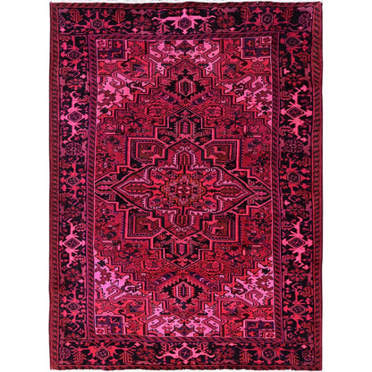 7'X9'5" Red Overdyed Semi Antique Zoroastrian Heris Hand Knotted Wool Rug