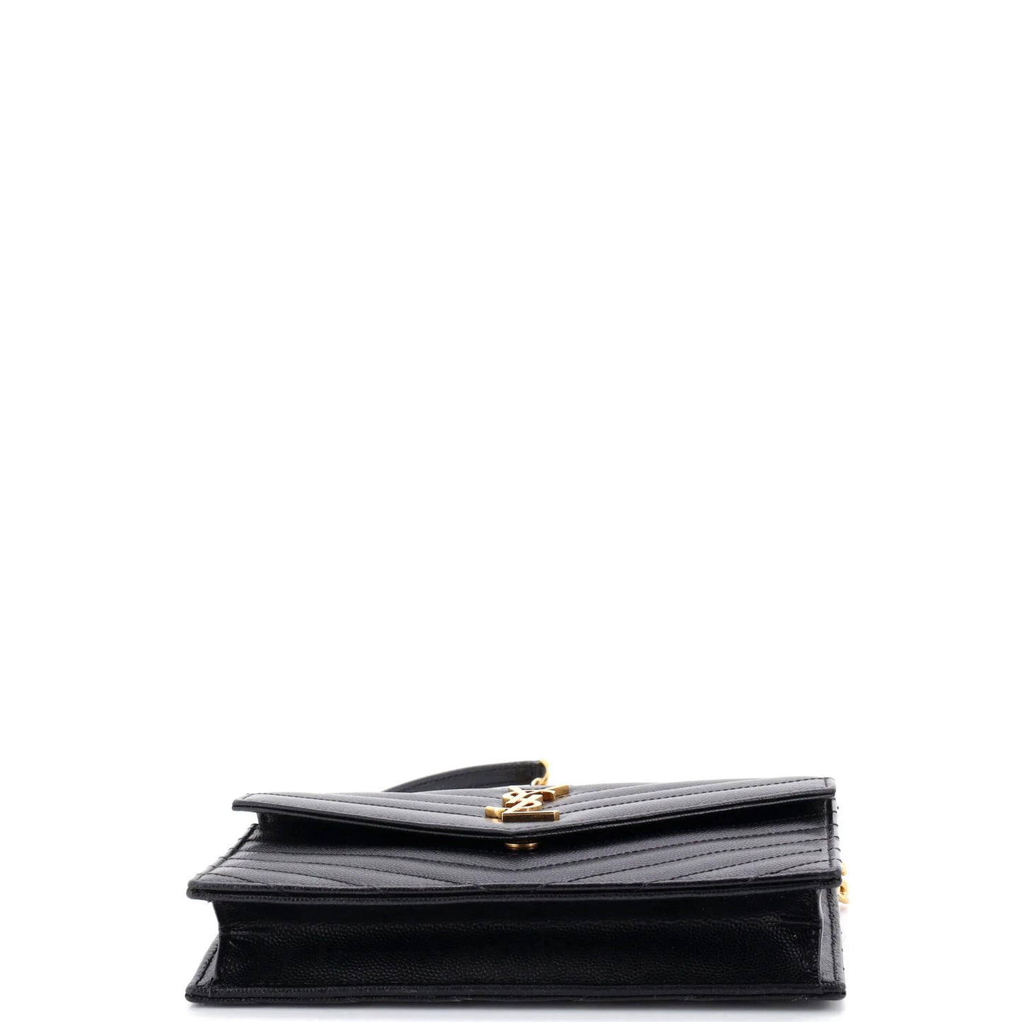 Saint Laurent Classic Monogram Wallet On Chain Matelasse Chevron Leather Small