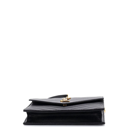 Saint Laurent Classic Monogram Wallet On Chain Matelasse Chevron Leather Small