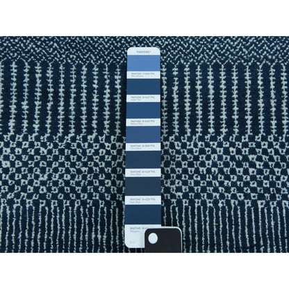 4'1"X6'1" Blue Wool And Silk Hand Knotted Modern Grass Design Gabbeh Rug