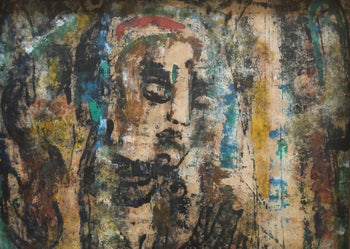 Kong Baiji (China) - Stone Buddha Unique Oil Stick On Paper Original Painting
