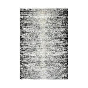 6'X9' Black Wool And Silk Hand Knotted Striae Design Oriental Rug