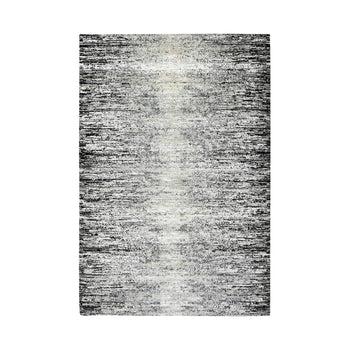 6'X9' Black Wool And Silk Hand Knotted Striae Design Oriental Rug