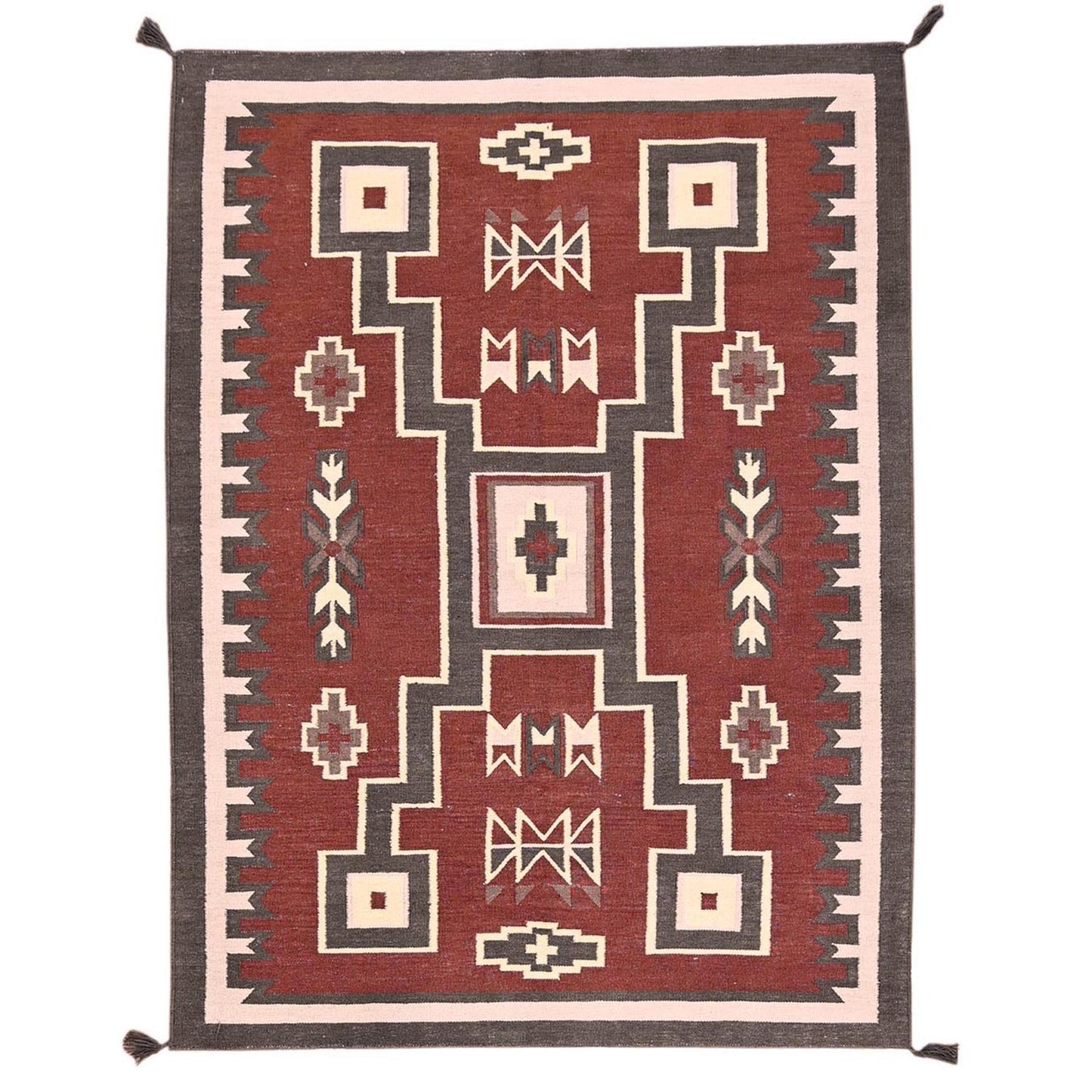 5'2"X7' Brown American Geometric Design Rug Flat Weave Hand Woven Wool