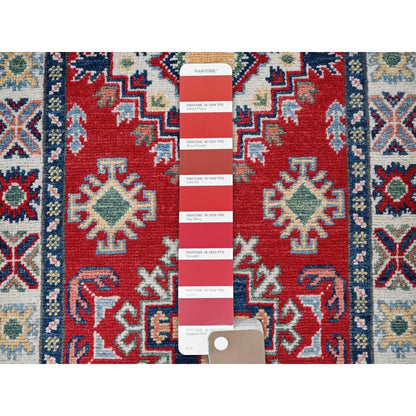 2'X5'9" Red Kazak With Medallions Design Hand Knotted Soft Wool Runner Rug