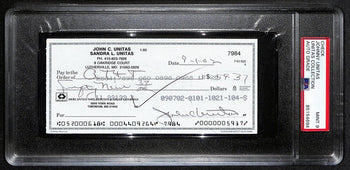 Johnny Unitas Signed 9/1/02 Check Psa/Dna Mint 9
