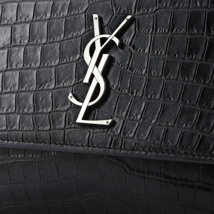 Saint Laurent Sunset Crossbody Bag Crocodile Embossed Leather Medium