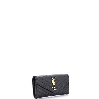 Saint Laurent Classic Monogram Flap Wallet Matelasse Chevron Leather Large