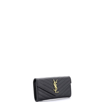 Saint Laurent Classic Monogram Flap Wallet Matelasse Chevron Leather Large