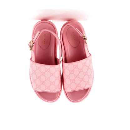 Gucci Women'S Angelina Platform Slingback Sandals Gg Coated Canvas