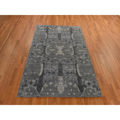 6'1"X9'2" Sonic Gray Jewelry Design Wool And Silk Hand Knotted Modern Rug