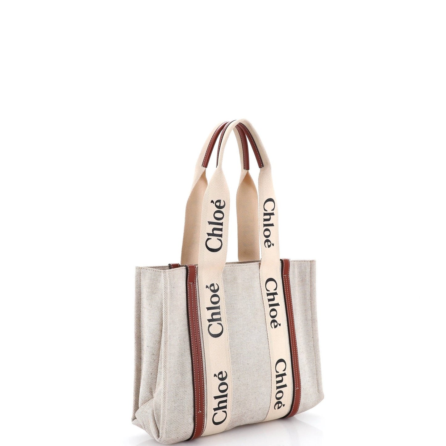 Chloe Woody Tote Canvas With Leather Medium