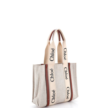 Chloe Woody Tote Canvas With Leather Medium