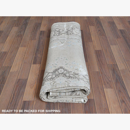 6'9"X10'10" Hand Knotted Gray Wool Worn Clean Farsian Karman Rug