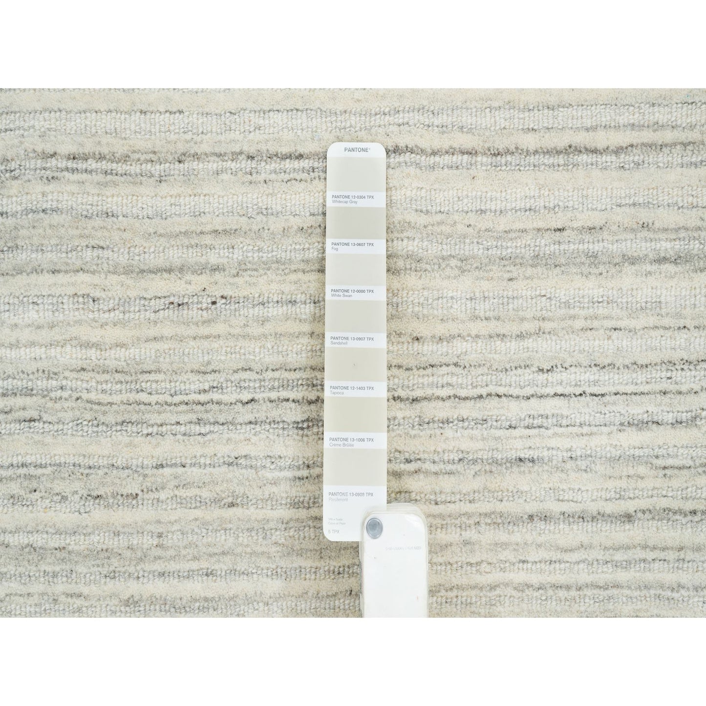 12'1"X12'1" Ivory Undyed Wool Modern Design Hand Loomed Square Rug