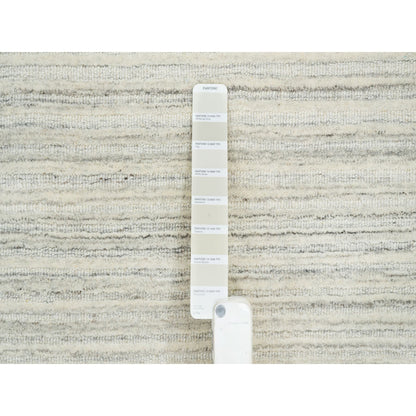 12'1"X12'1" Ivory Undyed Wool Modern Design Hand Loomed Square Rug