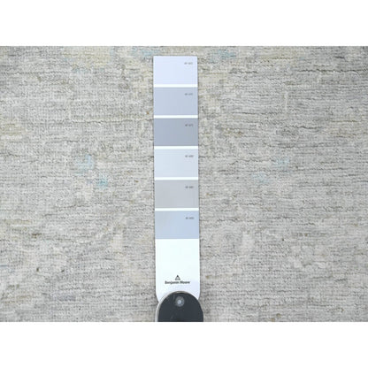 2'6"X5'9" Gray Washed Peshawar Leaf Design Wool Hand Knotted Runner Rug