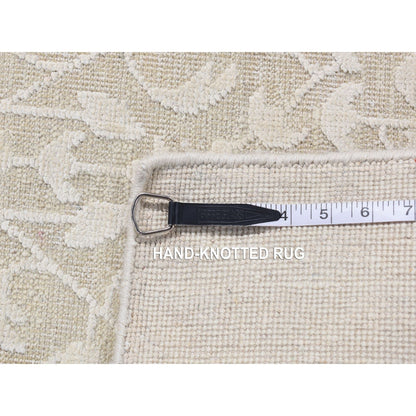 2'6"X8'3" Bone Ivory Vine Design Hand Knotted Silk With Wool Runner Rug