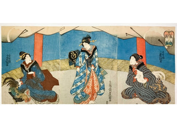 Kunisada Japan Woodblock Prints - 3 Beautiful Women Original Triptych Ukiyoe Edo