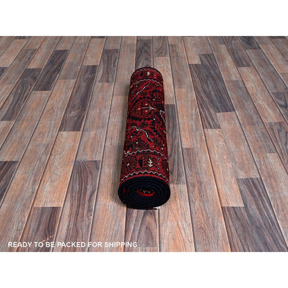 2'3"X5'2" Red Hand Knotted Afghan Khamyab Tribal Design All Wool Runner Rug